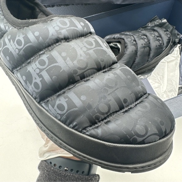 Mens Size 44 Dior Black Oblique Snow Slippers W/ Box Booklet Dust Covers Quilted - Picture 2 of 12